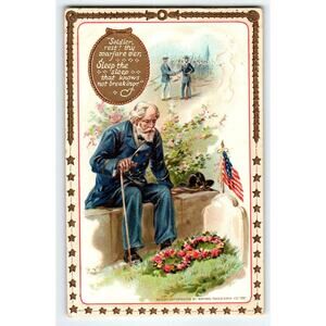 Decoration Memorial Day Postcard Tuck Veteran Sits Next To Grave 1912 Series 179